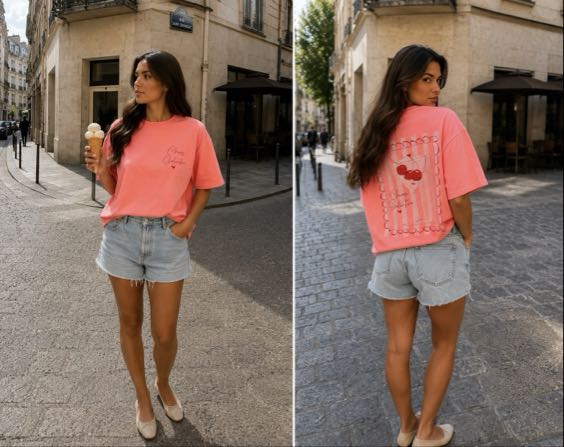 Julliette T-shirt roos en blauw one-sized (Lichtblauw)