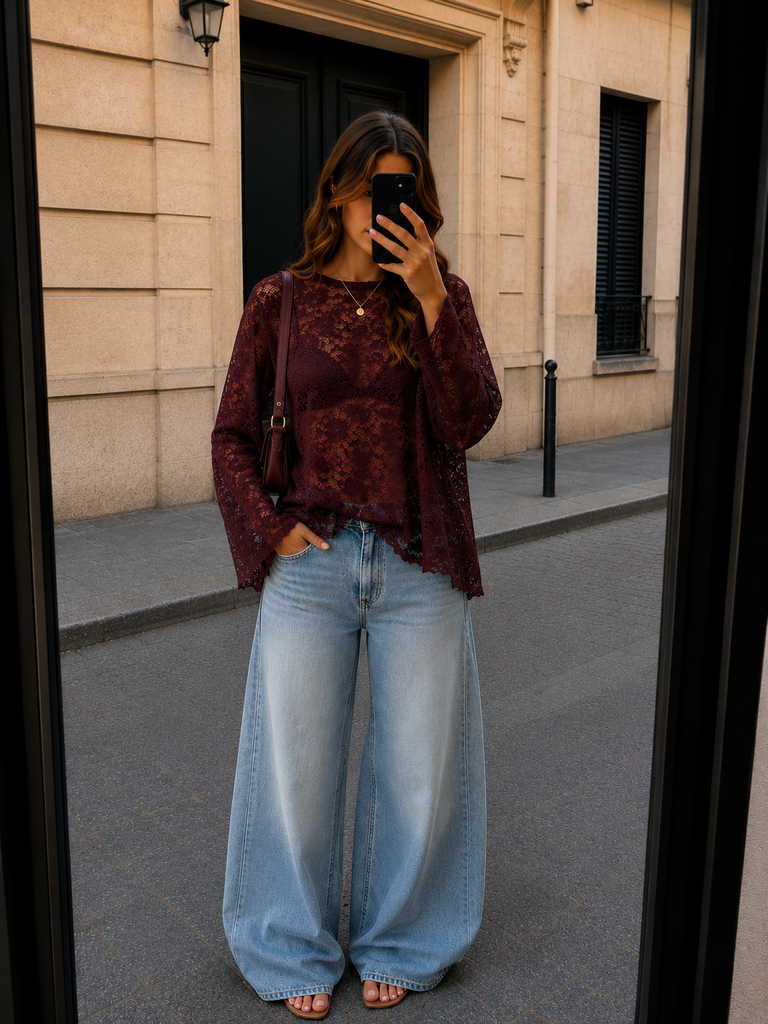 Lace trui bordeaux one-sized